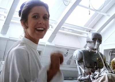 A Young Carrie Fisher behind the scenes.