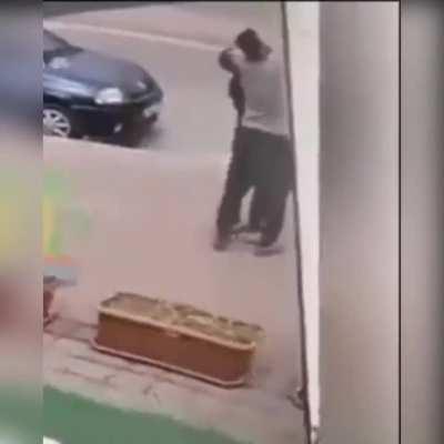 Tried to shoo of birds on the utility pole with a stick