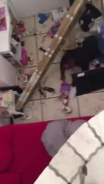 WCGW if I balance a ladder on the stairs while trying to hang a Chandelier?