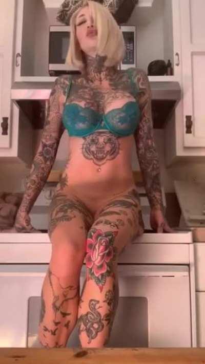 hot tattoo milf dildo riding