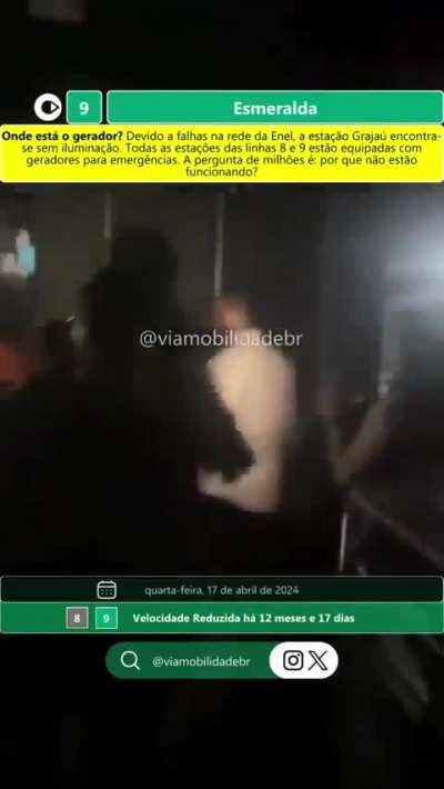 Empresa privatizada de energia deixa estação de trem sem luz. Empresa privatizada de trem não aciona geradores. Isso durou cerca de cinco horas. A passagem é cinco reais.