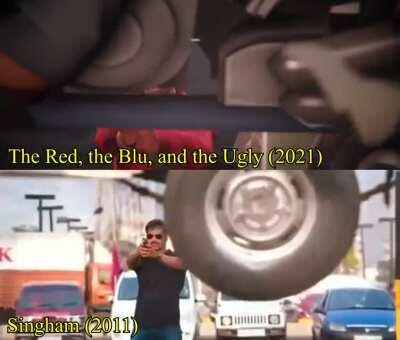 The Red, The Blu, and the Ugly has a near accurate recreation of a scene from a bollywood film.