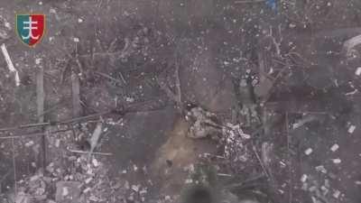 Ua pov: A Russian soldier kicks a grenade dropped from a drone in the Kherson region
