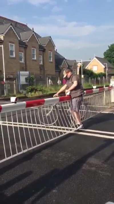 I think he felt the train should have slowed down to let him across...what you say?