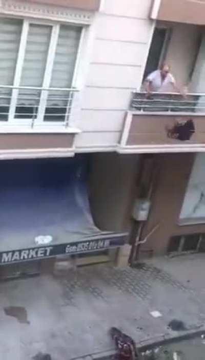 Man accidentally throws himself off a balcony after throwing a pot