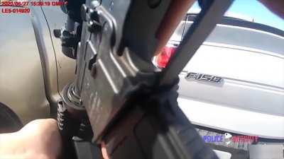 Newly released bodycam footage of police killing the active shooter who killed 1 person and wounded 4 others at a Walmart distribution center in Red Bluff, California two weeks ago. The shooter, Lois Lane, had been fired from his job at the center in 2019