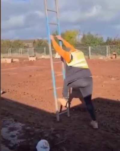 Climbing a ladder that’s not secure