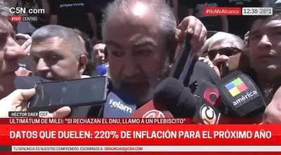 "Hay que voltear el DNU, porque si &eacute;ste DNU de Milei corre cambia el pa&iacute;s para siempre." H&eacute;ctor Daer, secretario de la CGT