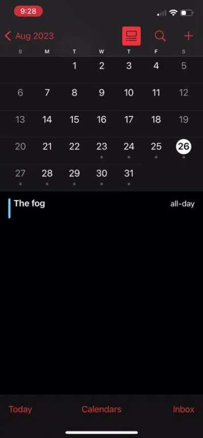 New iPhone update automatically uploads calendar alerts like the fog and how it is coming on August 23rd at 1:13am