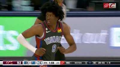 [Highlight] SGA nutmegs Caris LeVert on the dish to the corner and Jalen Williams hits the dagger three