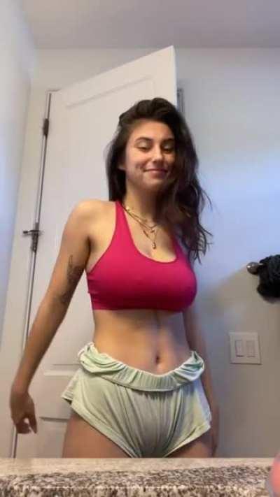 Huge the tits, hard the nips.