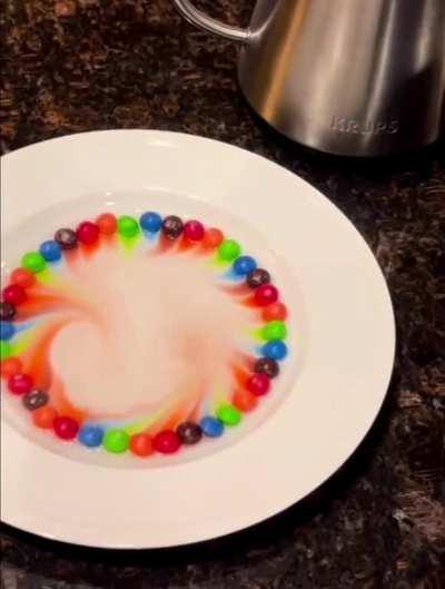 Candies slowly dissolving in hot water