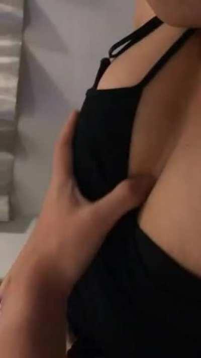Grabbing tits in bed