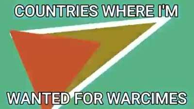 Countries where I'm wanted for war crimes