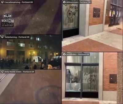 Portland riots night 83: breaking windows and setting fire to the Multnomah building