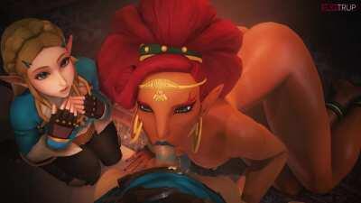 Urbosa showing Zelda how to blow Link (Fugtrup) [The Legend of Zelda]