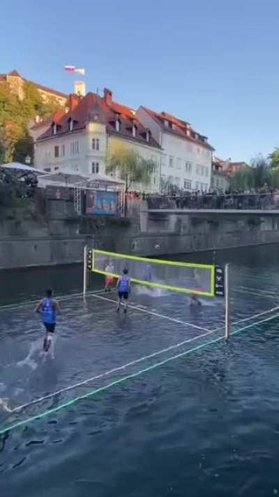 This is the coolest volleyball court EVER.