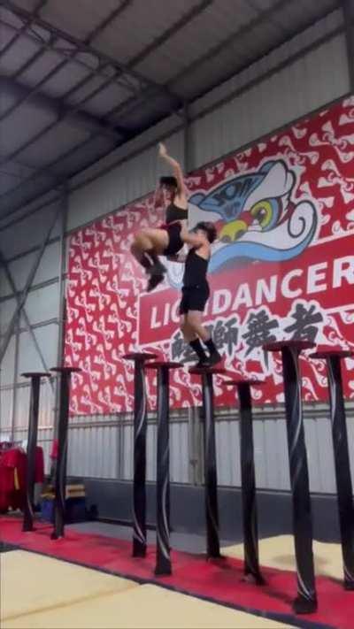 Lion Dance practise without the costume and the head.