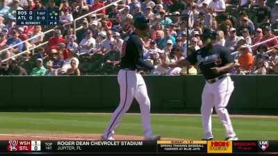[Highlight] [Highlight] Matt Olson's first AB in spring training is a hit that would have been an out last season.