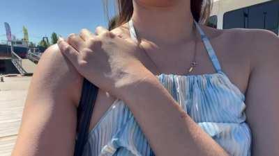 Flashing my tits little bit at the pier 😂😚[GIF]