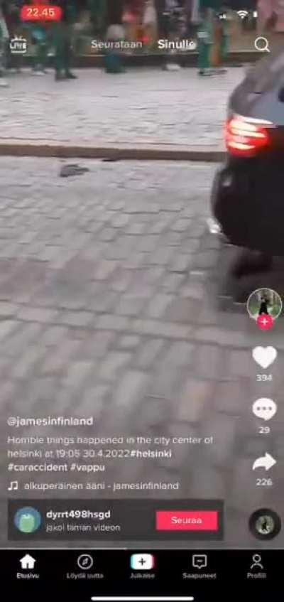 Car crashing middle of the May Day celebration, Helsinki