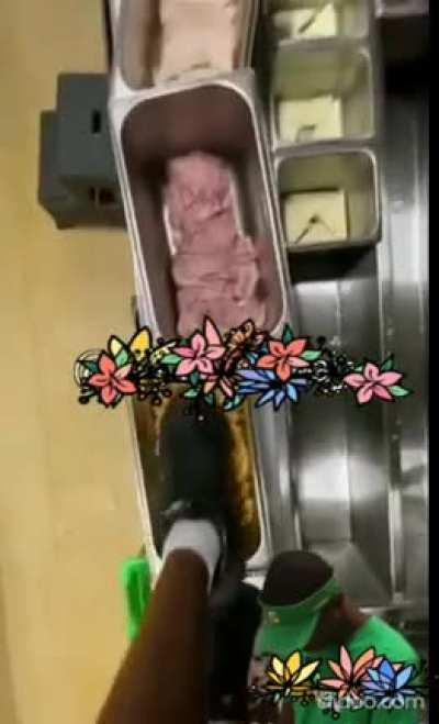 Subway worker walks on food for clout.