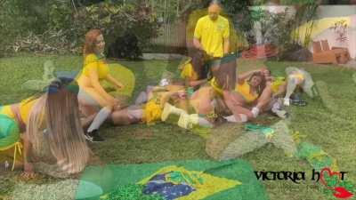 World cup orgy party with 7 girls and two big cock boys!