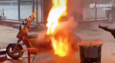 Scooter catches fire and has mini explosions