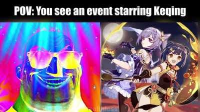 Mr. Incredible Canny Meme but it's Keqing