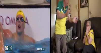 the grandparents of then 18 year old kyle chalmers watching him win gold at the rio 2016 100m freestyle