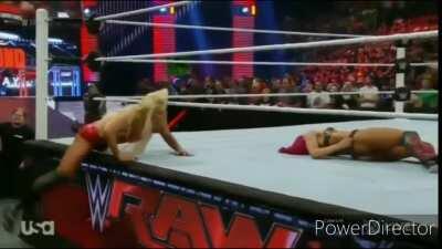 Sasha the wedgie bitch moments when she got her trunks wedged up her butt by charlotte and got pantsed to hive a view of her lacy thong, yes she got her plump booty owned