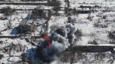 A Ukrainian anti-tank mine at work