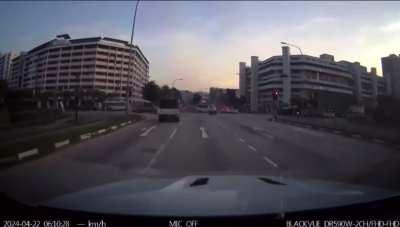 Black car sideswipes white car, then ploughs into a busy junction, crashing into multiple vehicles and overturning another car.