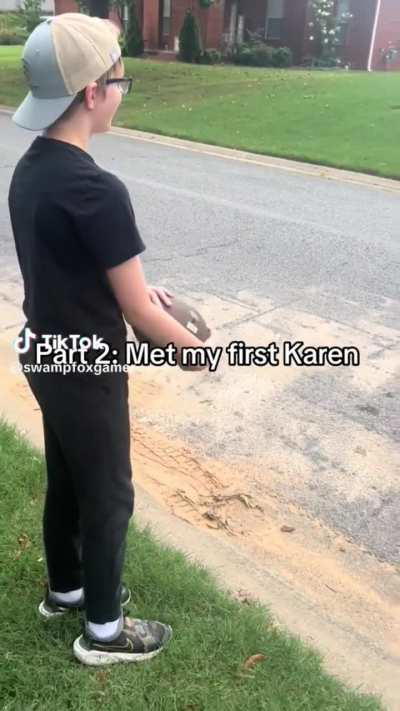 MC tries to scare a child into not playing in their own front yard, threatens that their parents will lose their home 