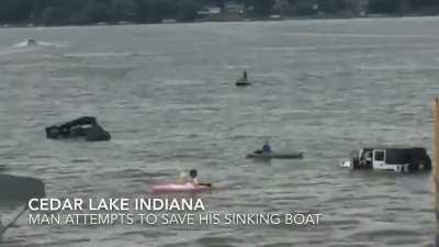 Owners try to save sinking speed boat, then sink Ford Raptor, and then Jeep Hellcat. This happened in my hometown.