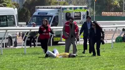 Jockey spilled from the horse in the final 200m, landed head first, unconscious on the turf