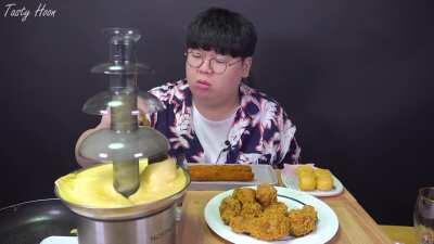 This man put cheese in a chocolate fountain machine