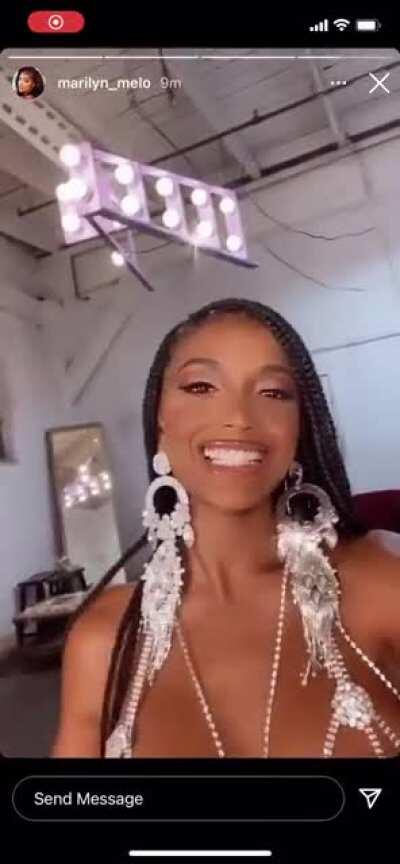 On her story (I think you can see her areola😳)