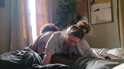 A good cuck preps his womans pussy for the bull