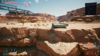 V jumping the badlands canyon