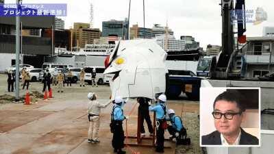 Shinto Priests Bless Life-Size Gundam Head (gif)