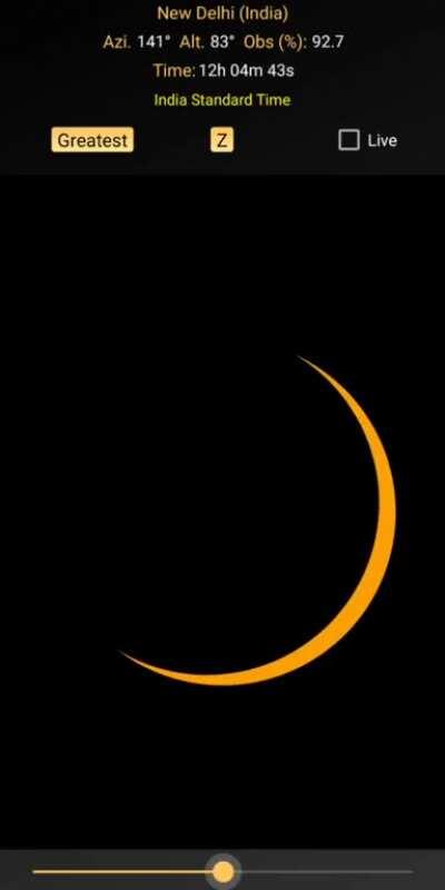 In 10 days there will be a partial solar eclipse over Delhi with almost 93% of the sun blocked by the Moon. Here I made a simulation with help of an app of how would it look from Delhi with Indian Standard Time.