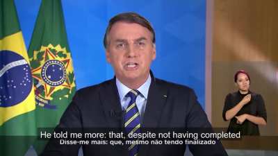 Bolsonaro defending the use of hydroxychloroquine as an initial treatment for COVID 19. Also fuck you Dr. Kalil