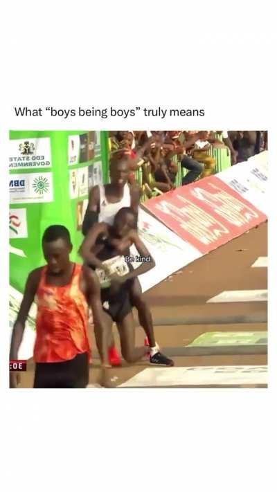 Men being wholesome for 60 seconds.