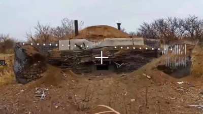 Airborne Forces Fiber-Optics FPV drone strikes on enemy fortified concrete bunker.