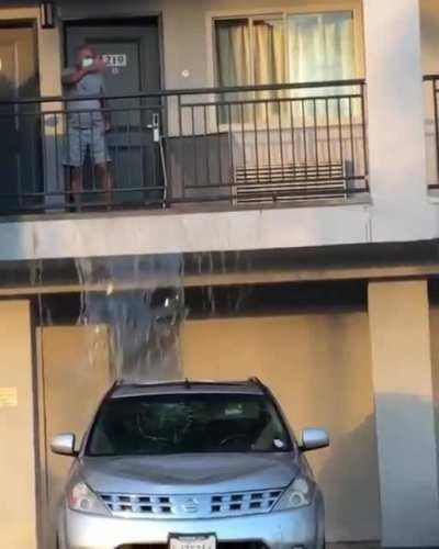 Jumping off a balcony onto someone's car