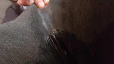 Fingering through leggings