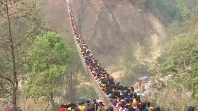 This suspension bridge in Nepal on Nepali New Year's Day.