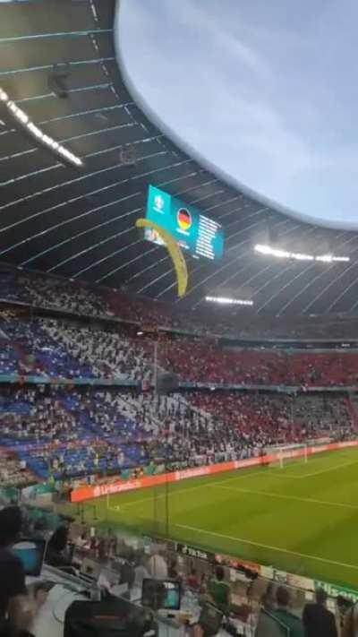 Fallschirmspringer, von Greenpeace, landet auf dem Platz kurz vor dem Anpfiff