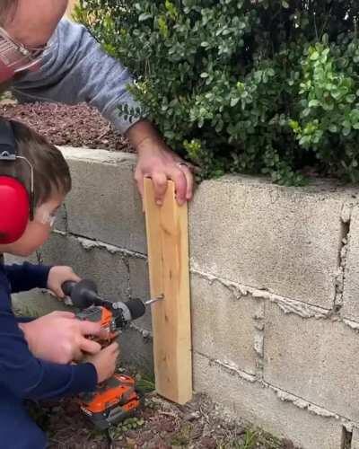 My 5yo little shop foreman helping me build a retaining wall.
